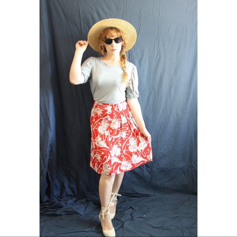 Vintage 1940s abstract print rayon a-line skirt